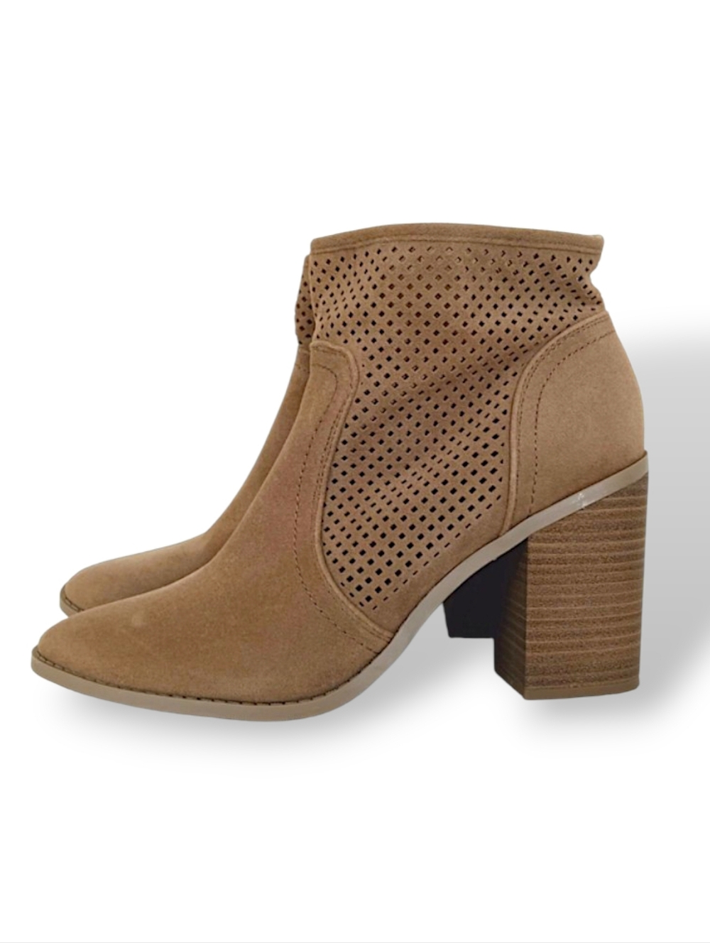Universal Thread Tan Ankle Booties Mesh Stacked Heel Pointed Toe Cute Basic 8M